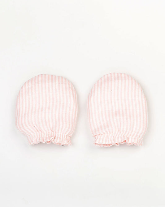 Beelittle Pastel Pink Mittens-Pink Stripes-Organic Muslin-For Infants