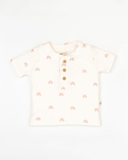 Beelittle White & Orange Top & Shorts Set-Rainbow-Cotton-For Infants