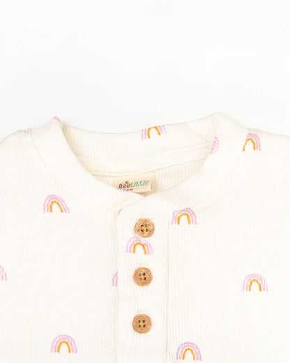 Beelittle White & Orange Top & Shorts Set-Rainbow-Cotton-For Infants