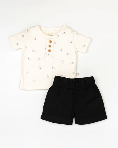Beelittle White & Black Top & Shorts Set-Tiny Bucks-Cotton-For Infants