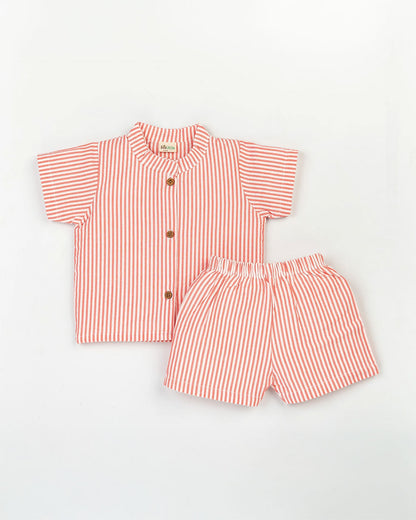 Beelittle Red Top & Shorts Set-Red Stripes-Organic Cotton-For Infants