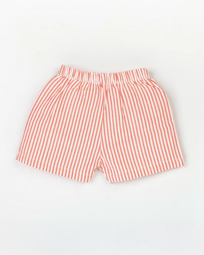 Beelittle Red Top & Shorts Set-Red Stripes-Organic Cotton-For Infants