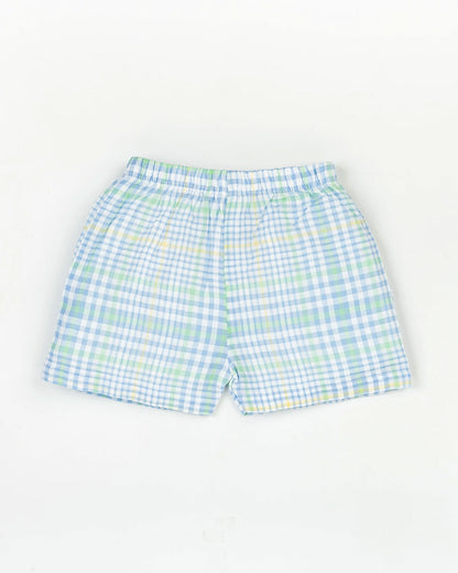 Beelittle Cyan Green Top & Shorts Set-Colorful Checks-Organic Cotton-For Infants