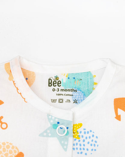 Beelittle White & Blue Jhabla-Printed-Organic Cotton-For Infants