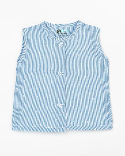 Beelittle White & Blue Jhabla-Printed-Organic Cotton-For Infants