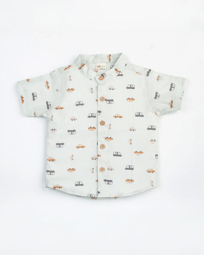 Beelittle Light Blue Shirt-Tiny Cars-Cotton-For Infants