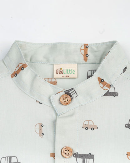 Beelittle Light Blue Shirt-Tiny Cars-Cotton-For Infants