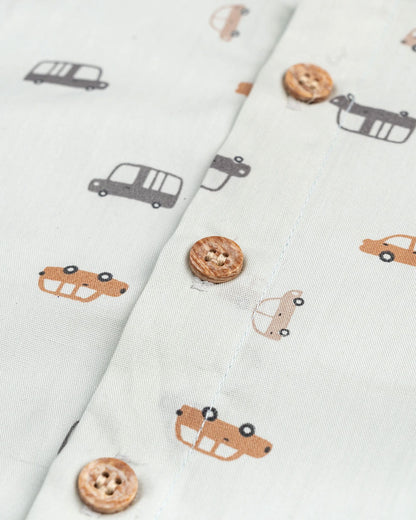 Beelittle Light Blue Shirt-Tiny Cars-Cotton-For Infants
