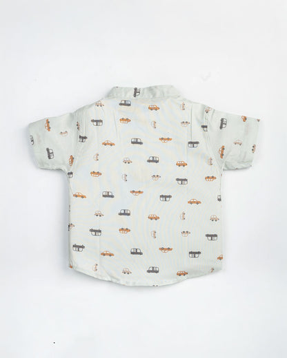Beelittle Light Blue Shirt-Tiny Cars-Cotton-For Infants