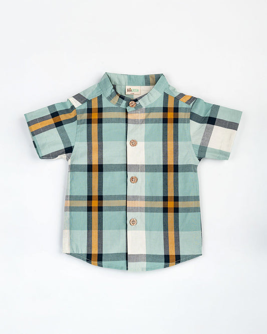 Beelittle Sea Green Shirt-Vintage Checks-Cotton-For Infants