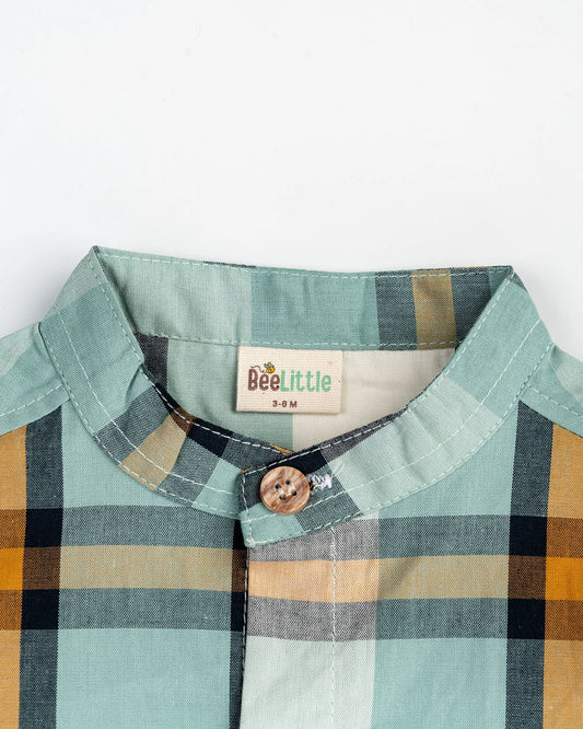 Beelittle Sea Green Shirt-Vintage Checks-Cotton-For Infants