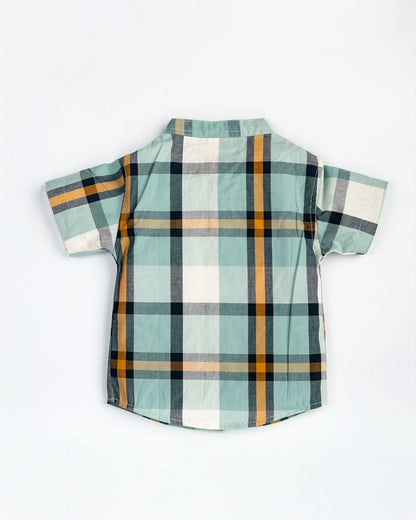 Beelittle Sea Green Shirt-Vintage Checks-Cotton-For Infants
