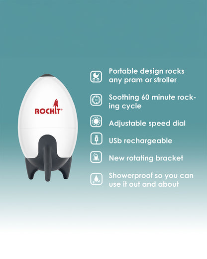 Rockit Rocker-Portable Stroller Rocker-Soothing 60 Minute Rocking Cycle-Adjustable Speed Dial-Requires Battery-White