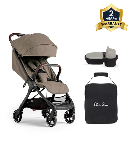 Silver Cross Clic Stroller-With Snack Tray & Stroller Bag-Cabin Friendly-One Hand Fold-For 0 to 4Y (Upto 22 kg)-Cobble