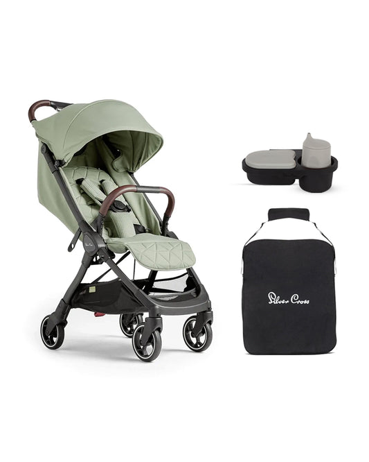 Silver Cross Clic Stroller-With Snack Tray & Stroller Bag-Cabin Friendly-One Hand Fold-For 0 to 4Y (Upto 22 kg)-Sage