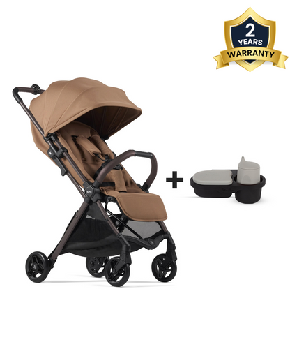 Silver Cross Jet 5-World's First Cabin Approved Stroller-With Snack Tray, Rain Cover & Travel Bag-One Motion Fold-Pram for 0 to 4Y (Upto 22 Kg)-Cinnamon