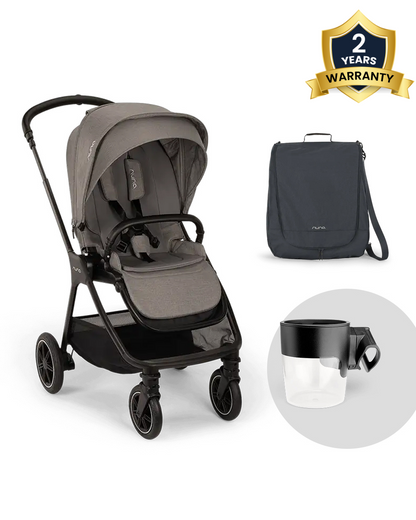 Nuna TRIV Next Stroller-With Travel Bag, Cup Holder, Rain Cover & Post Adaptors-Reversible Seat-One Hand Fold-Pram for 0 to 4Y (Upto 22Kg)-Granite