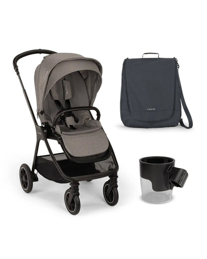 Nuna TRIV Next Stroller-With Travel Bag, Cup Holder, Rain Cover & Post Adaptors-Reversible Seat-One Hand Fold-Pram for 0 to 4Y (Upto 22Kg)-Granite