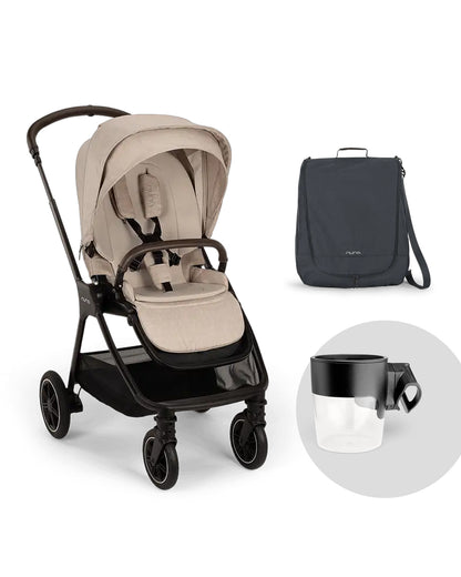 Nuna TRIV Next Stroller -With Cup Holder-Includes Travel Bag, Rain Cover & Post Adaptors-Reversible Seat-One Hand Fold-Pram for 0 to 4Y (Upto 22Kg)-Biscotti