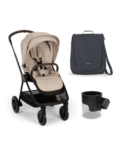 Nuna TRIV Next Stroller-With Travel Bag, Cup Holder, Rain Cover & Post Adaptors-Reversible Seat-One Hand Fold-Pram for 0 to 4Y (Upto 22Kg)-Biscotti