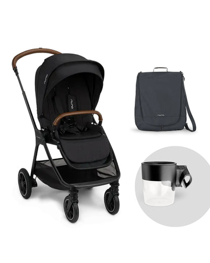 Nuna TRIV Next Stroller -With Cup Holder-Includes Travel Bag, Rain Cover & Post Adaptors-Reversible Seat-One Hand Fold-Pram for 0 to 4Y (Upto 22Kg)-Caviar