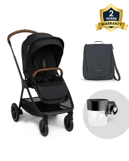 Nuna TRIV Next Stroller-With Travel Bag, Cup Holder, Rain Cover & Post Adaptors-Reversible Seat-One Hand Fold-Pram for 0 to 4Y (Upto 22Kg)-Caviar