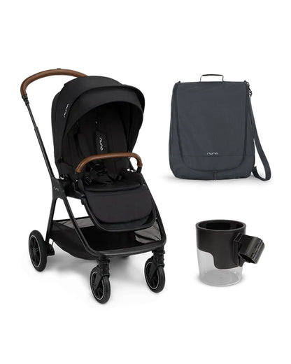 Nuna TRIV Next Stroller-With Travel Bag, Cup Holder, Rain Cover & Post Adaptors-Reversible Seat-One Hand Fold-Pram for 0 to 4Y (Upto 22Kg)-Caviar