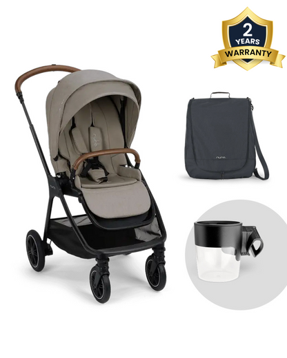 Nuna TRIV Next Stroller-With Travel Bag, Cup Holder, Rain Cover & Post Adaptors-Reversible Seat-One Hand Fold-Pram for 0 to 4Y (Upto 22Kg)-Hazelwood