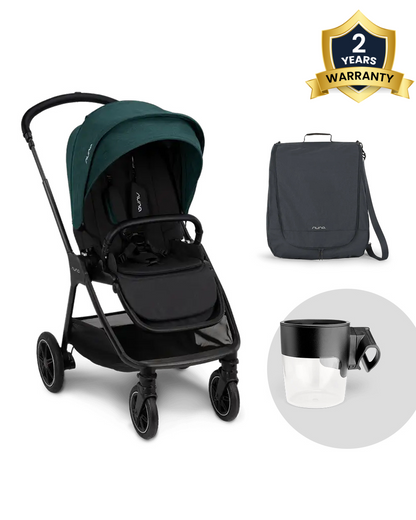 Nuna TRIV Next Stroller-With Travel Bag, Cup Holder, Rain Cover & Post Adaptors-Reversible Seat-One Hand Fold-Pram for 0 to 4Y (Upto 22Kg)-Lagoon