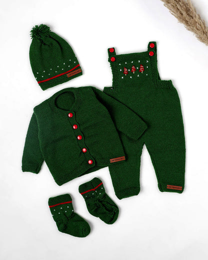 The Original Knit Bottle Green Dungaree Set-Elf Cuddle-Acrylic-For Infants