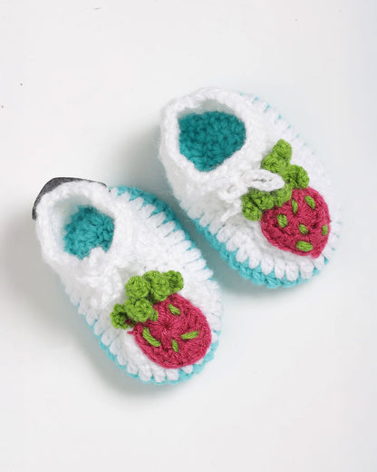 The Original Knit White & Blue Booties-Sweet Strawberry-Acrylic-For Infants