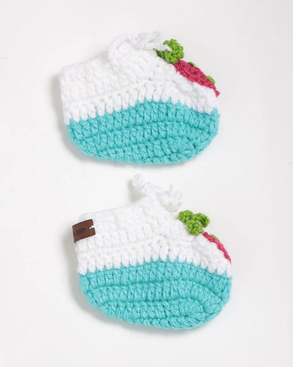 The Original Knit White & Blue Booties-Sweet Strawberry-Acrylic-For Infants