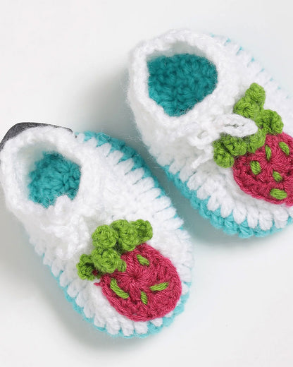 The Original Knit White & Blue Booties-Sweet Strawberry-Acrylic-For Infants