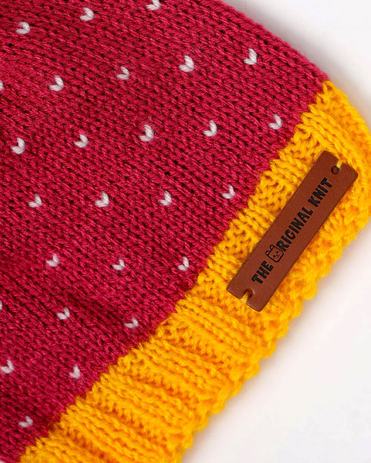 The Original Knit Maroon & Yellow Cap-Dotted Delight-Acrylic-For Infants