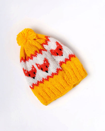 The Original Knit White & Yellow Cap-Foxy Fun-Acrylic-For Infants