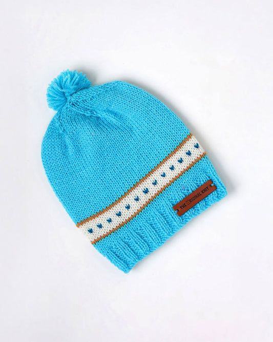 The Original Knit Blue & Off White Cap-Sweetheart-Acrylic-For Infants