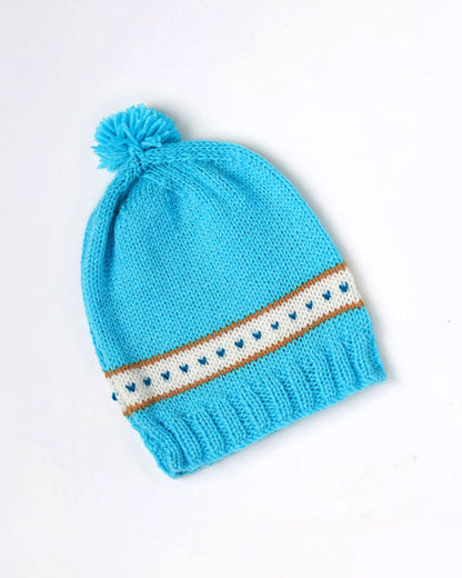 The Original Knit Blue & Off White Cap-Sweetheart-Acrylic-For Infants