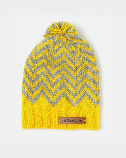 The Original Knit Yellow Cap-Handmade Self Design-Acrylic-For Infants