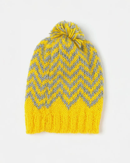 The Original Knit Yellow Cap-Handmade Self Design-Acrylic-For Infants