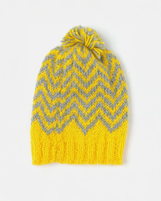 The Original Knit Yellow Cap-Handmade Self Design-Acrylic-For Infants
