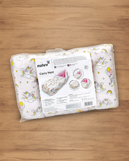 nuluv Baby Carrier Nest-100% Cotton With Antimicrobial & Hypoallergenic Filling-Unicorn-Newborn Bed