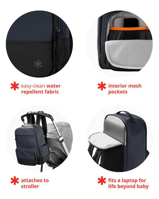 Skip Hop Flex Diaper Backpack-With Changing Pad-Water Resistant & 9 Spacious Pockets-Navy