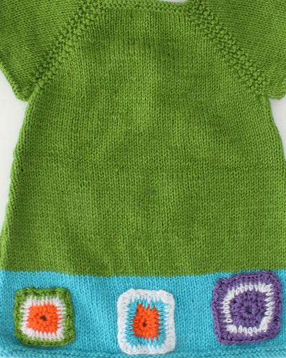 Woonie Green Dress-Embroidered-Acrylic Handmade-For Infants