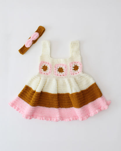 Woonie Pink Dress With Cardigan-Crochet-Acrylic Handmade-For Infants