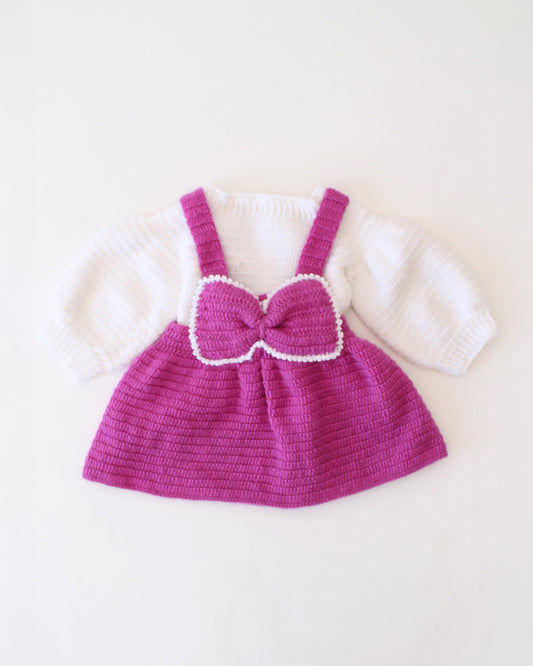 Woonie Purple Dungaree Dress- Solid-Acrylic Handmade-For Infants