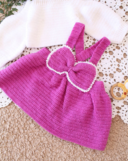 Woonie Purple Dungaree Dress- Solid-Acrylic Handmade-For Infants