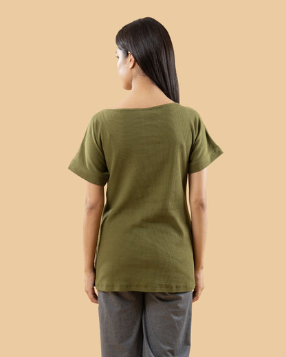 Wobbly Walk Forest Green Maternity Top-Solid Color-Cotton Rib-Bump Friendly