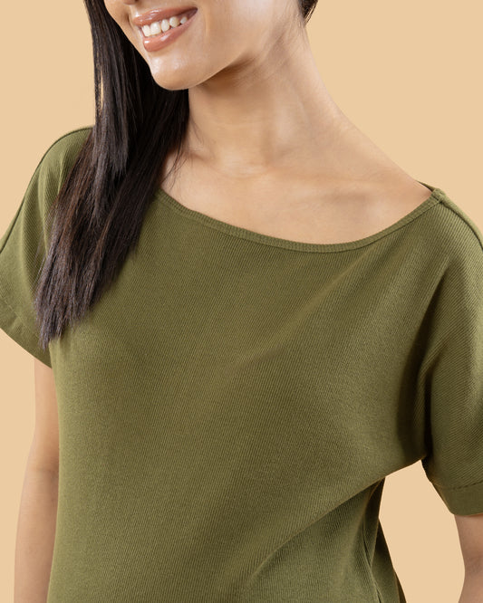 Wobbly Walk Forest Green Maternity Top-Solid Color-Cotton Rib-Bump Friendly