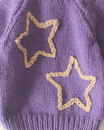 Woonie Violet Sweater-Star Embroidered-Acrylic Handmade-For Infants