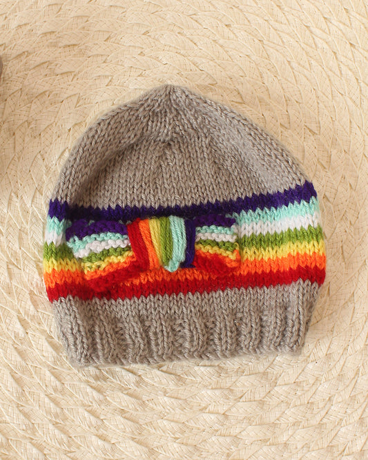 Woonie Grey & Multicolored Cap-Embroidered-Acrylic Handmade-For Infants